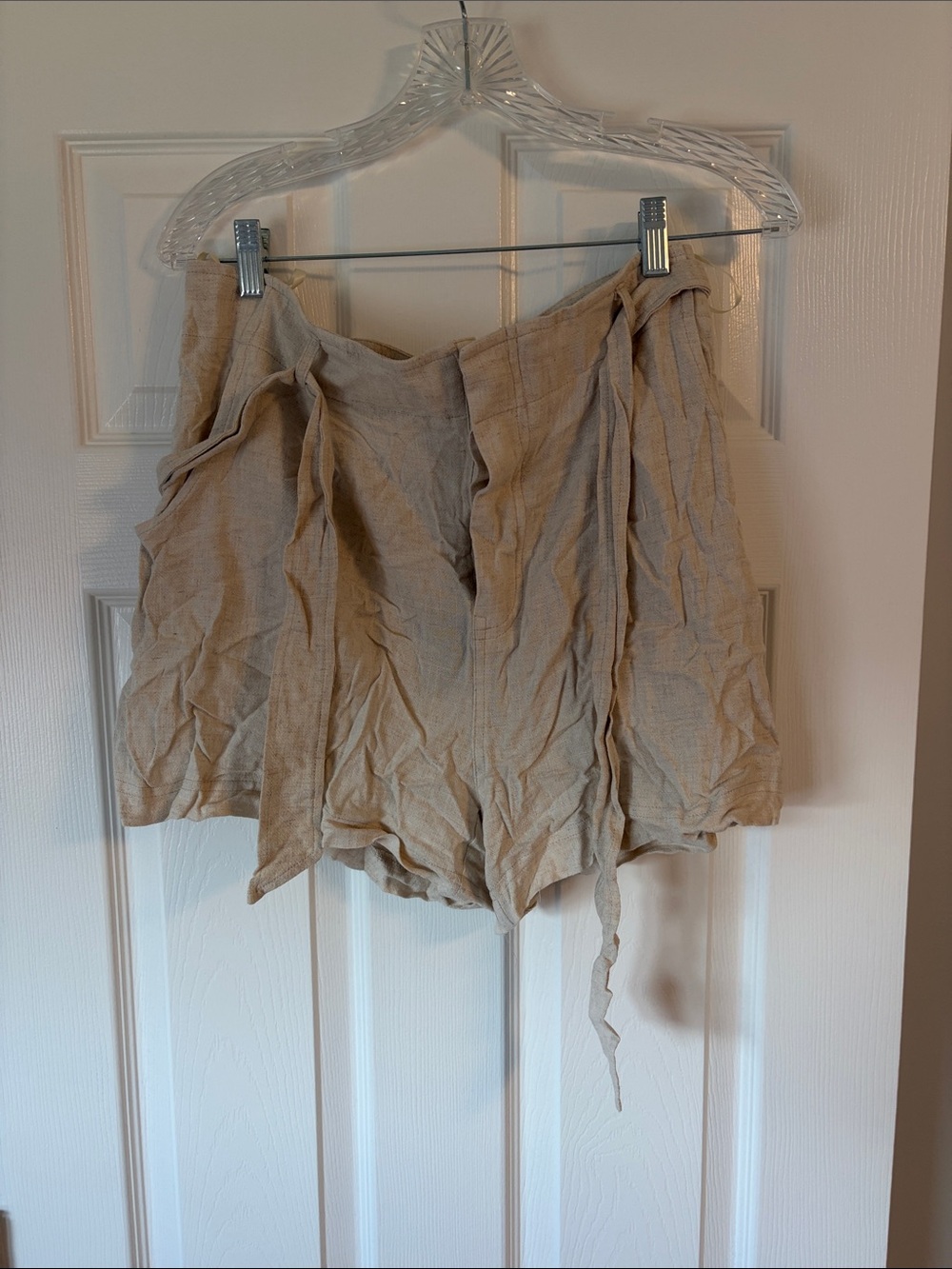 JLUXLABEL Beige Linen-Blend Tie Front Crop Top and Linen short set